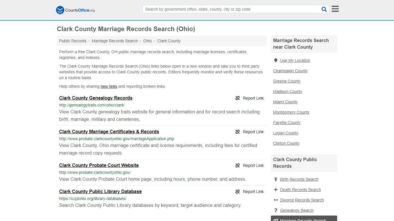 Clark County Marriage Records Search (Ohio) - County Office